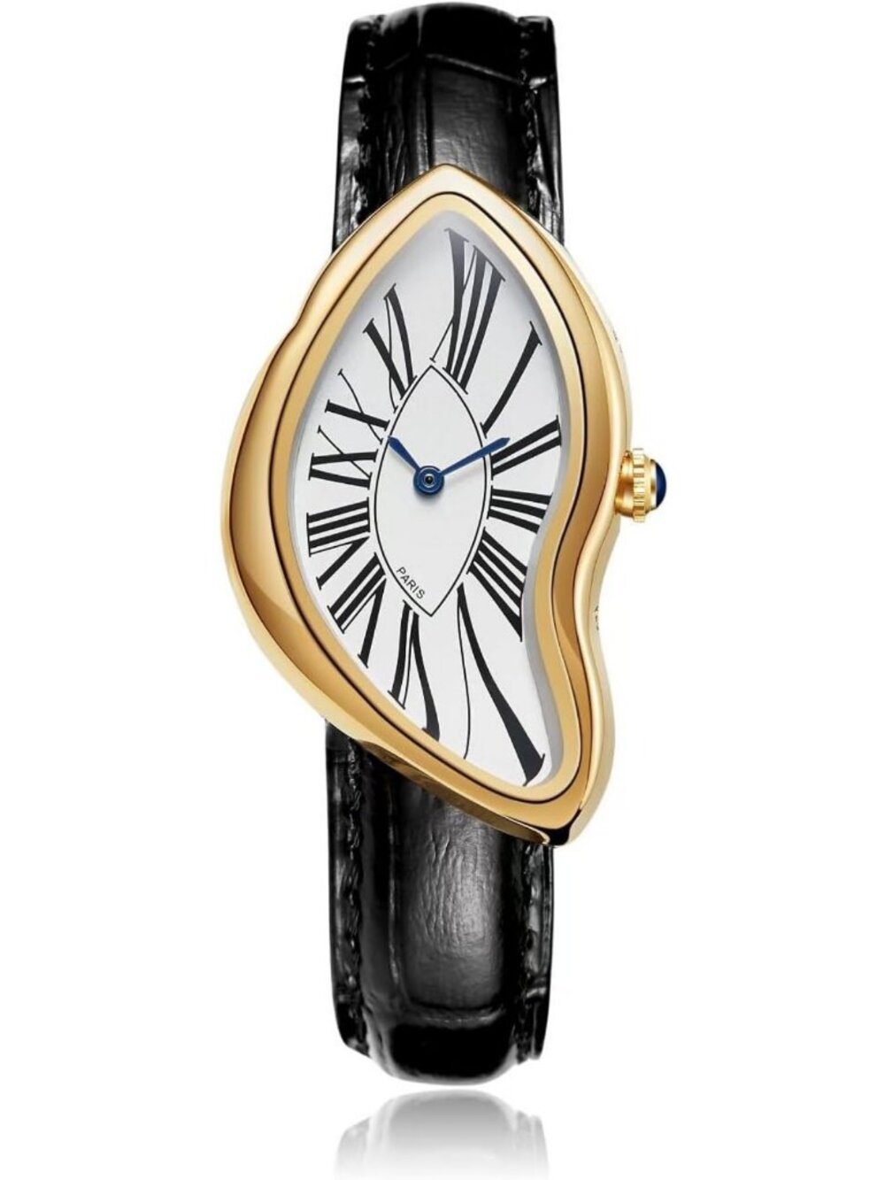 Stylish Irregular Men's Watch - Gold-Plated Case, Roman Numerals, Black Leather
